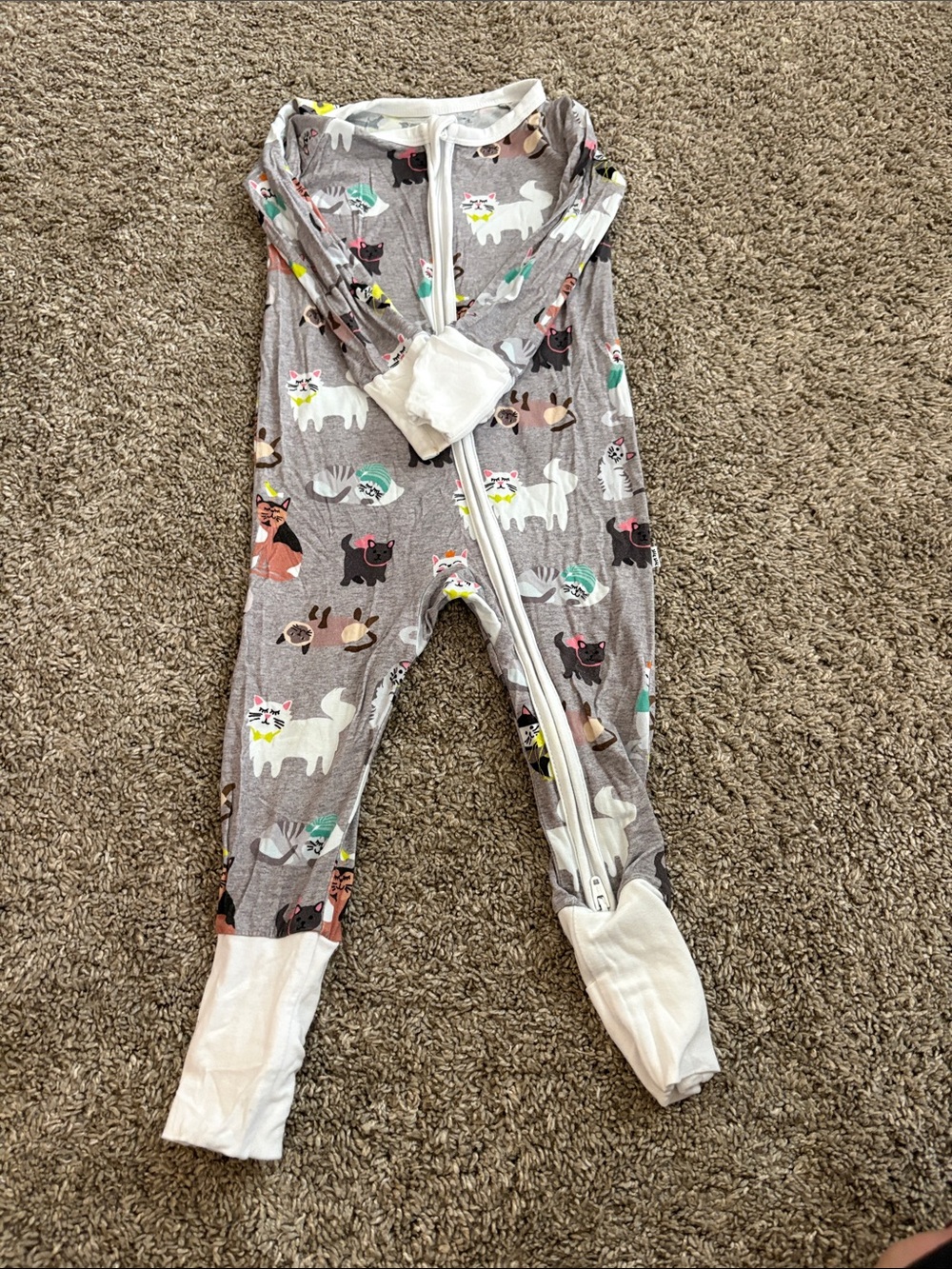 Little Sleepies Grey Footed Pajamas with cats. 6-12 months